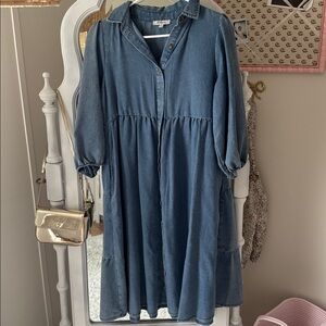 Roolee Light Blue Denim Midi Dress